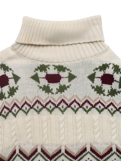Vintage Fair Isle Turtleneck Cable Knit Sweater