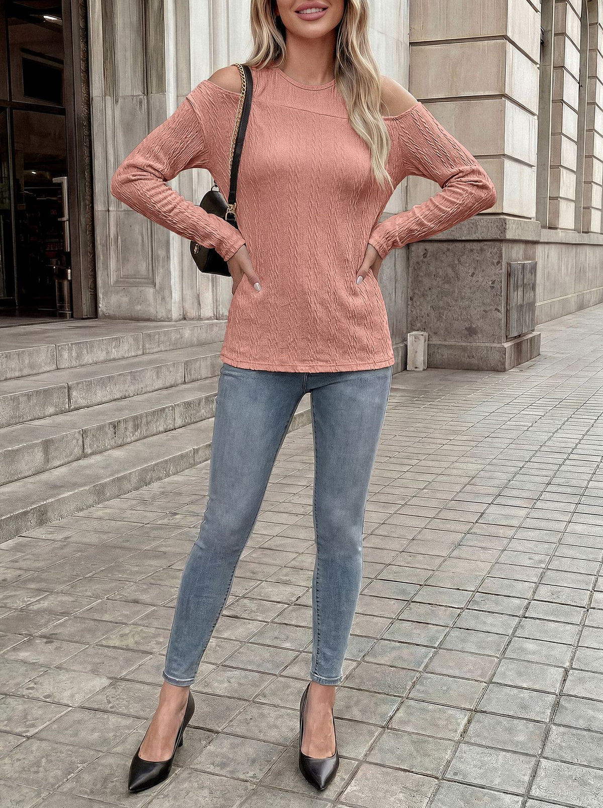 Women's Cold Shoulder Long Sleeve Tunic Top Loose Casual