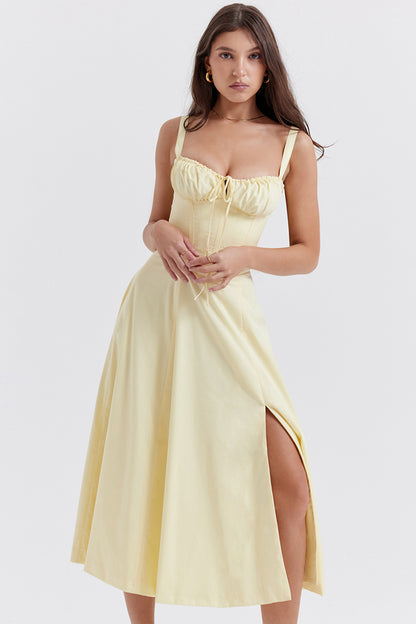 French Elegant Sleeveless Midi Dress Fit Flare Split