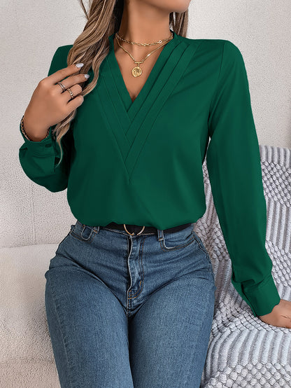 Elegant Layered V-Neck Long Sleeve Blouse – 2025 Fall/Winter