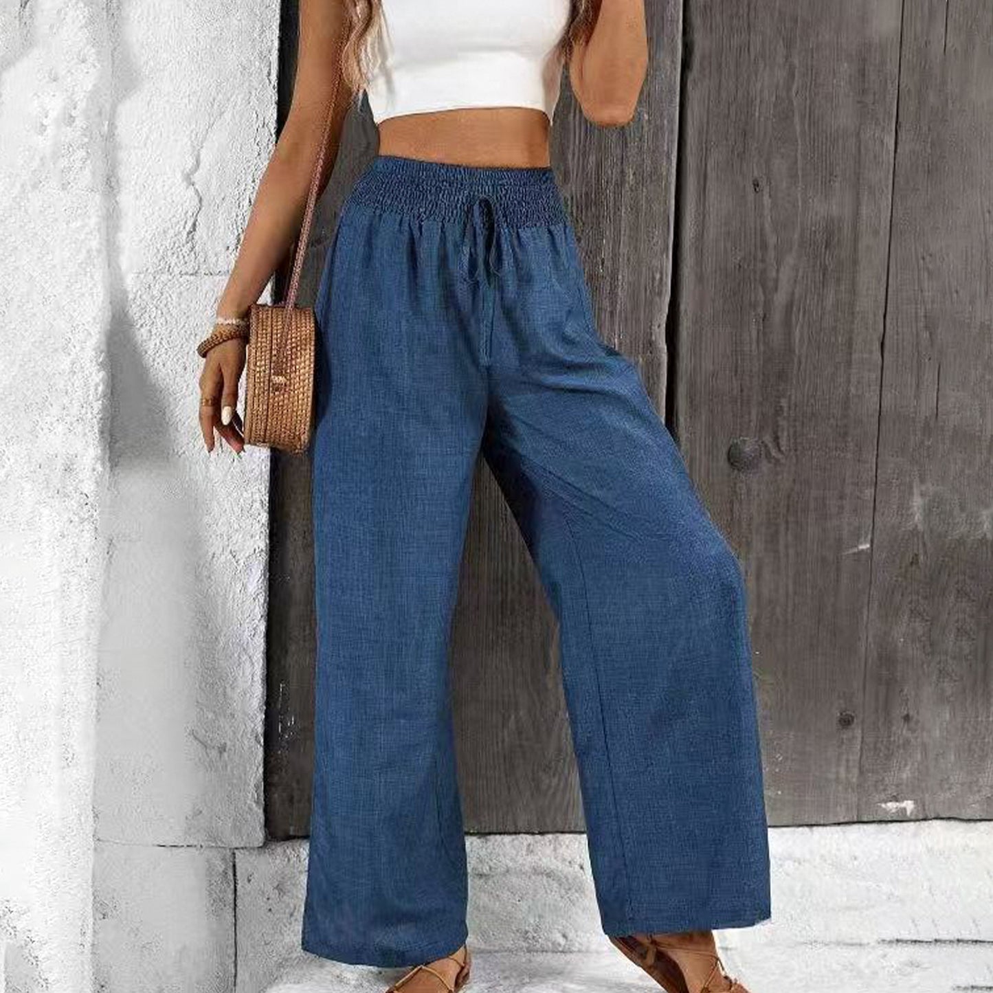 Women's High Waisted Wide Leg Drawstring Pants Casual