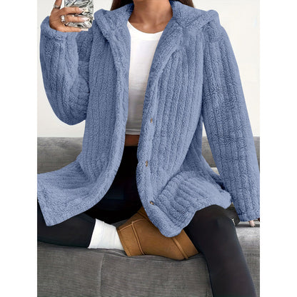 Hooded Sherpa Fleece Jacket with Button Closure