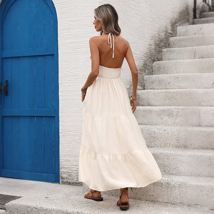 Halter Shell Tassel Maxi Dress V-Neck Summer Vacation