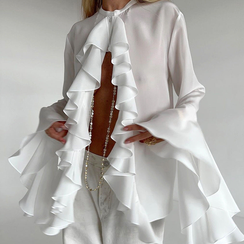 Women's Ruffle Bell Sleeve Chiffon Blouse