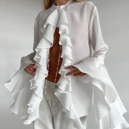 Women's Ruffle Bell Sleeve Chiffon Blouse
