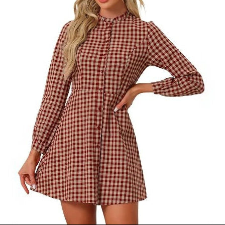 Plaid Ruffle Collar Button Front Long Sleeve Mini Dress