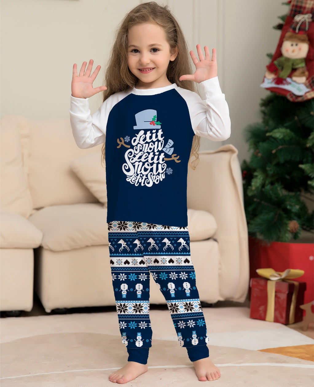 Striped Alphabet Parent-Child Printed Christmas Pajama Set