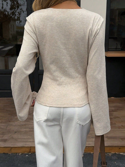 V Neck Flare Sleeve Slim Fit Y2K Long Sleeve Top