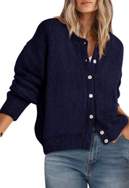 Womens Oversized Button Front Cardigan Knit Sweater