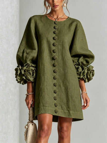 3D Floral Lantern Sleeve Mini Shift Dress
