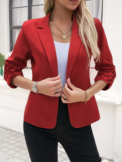 Women's 3/4 Ruched Sleeve Blazer Business Casual Jacket