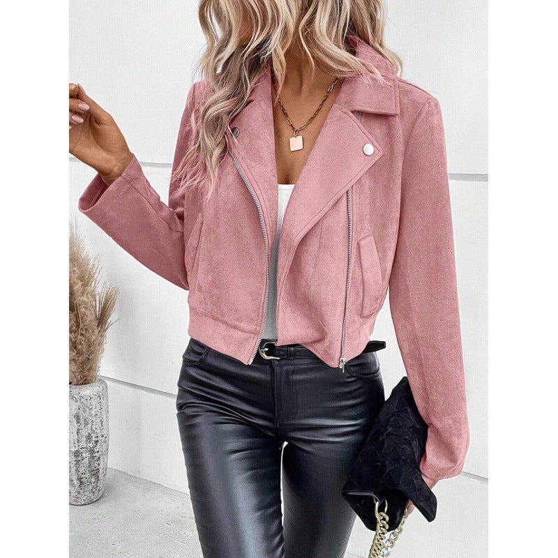 Women's Faux Suede Cropped Moto Jacket