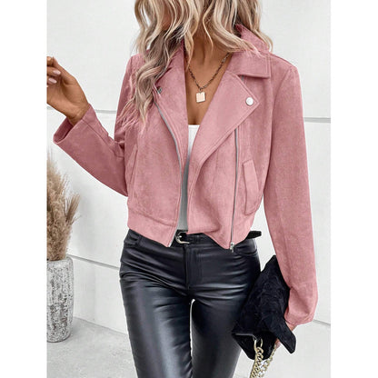 Women's Faux Suede Cropped Moto Jacket