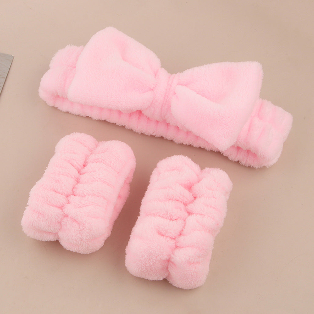 Soft Bow Headband and Wristband Set for Women Spa Use