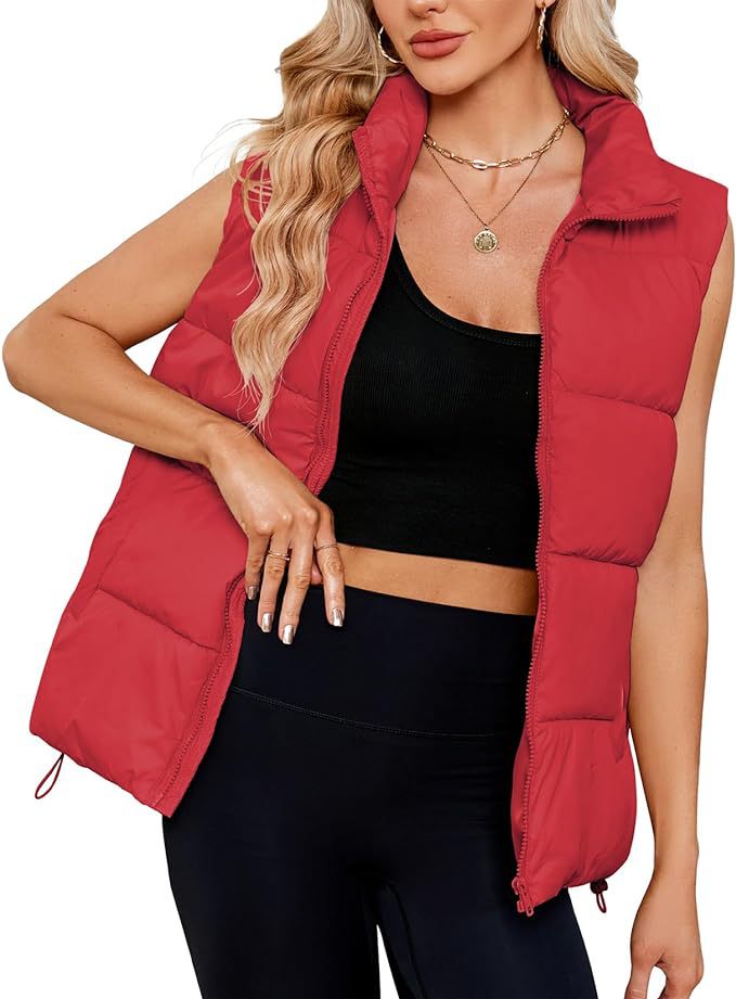 Women's Quilted Puffer Vest Stand Collar Sleeveless Jacket