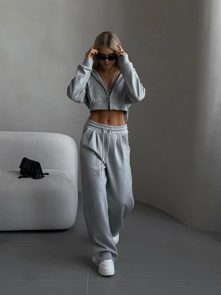 Women's 2 Piece Crop Zip Hoodie Sweatpants Set