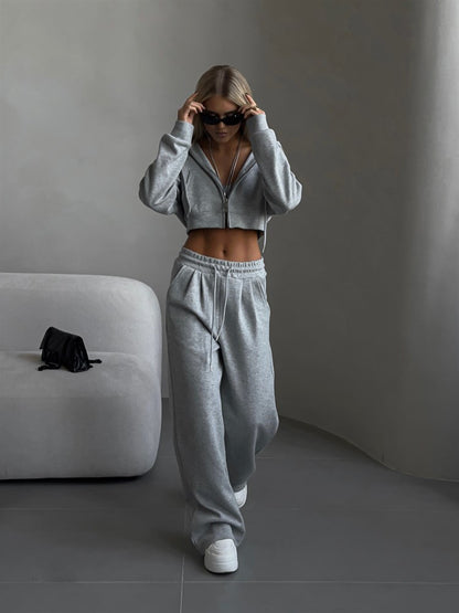 Women's 2 Piece Crop Zip Hoodie Sweatpants Set