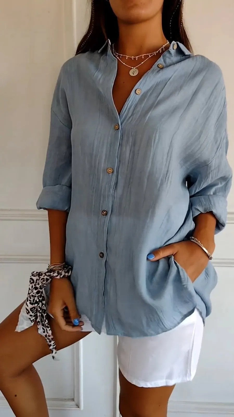 Women's Oversized Button Down Blouse Long Sleeve Collared