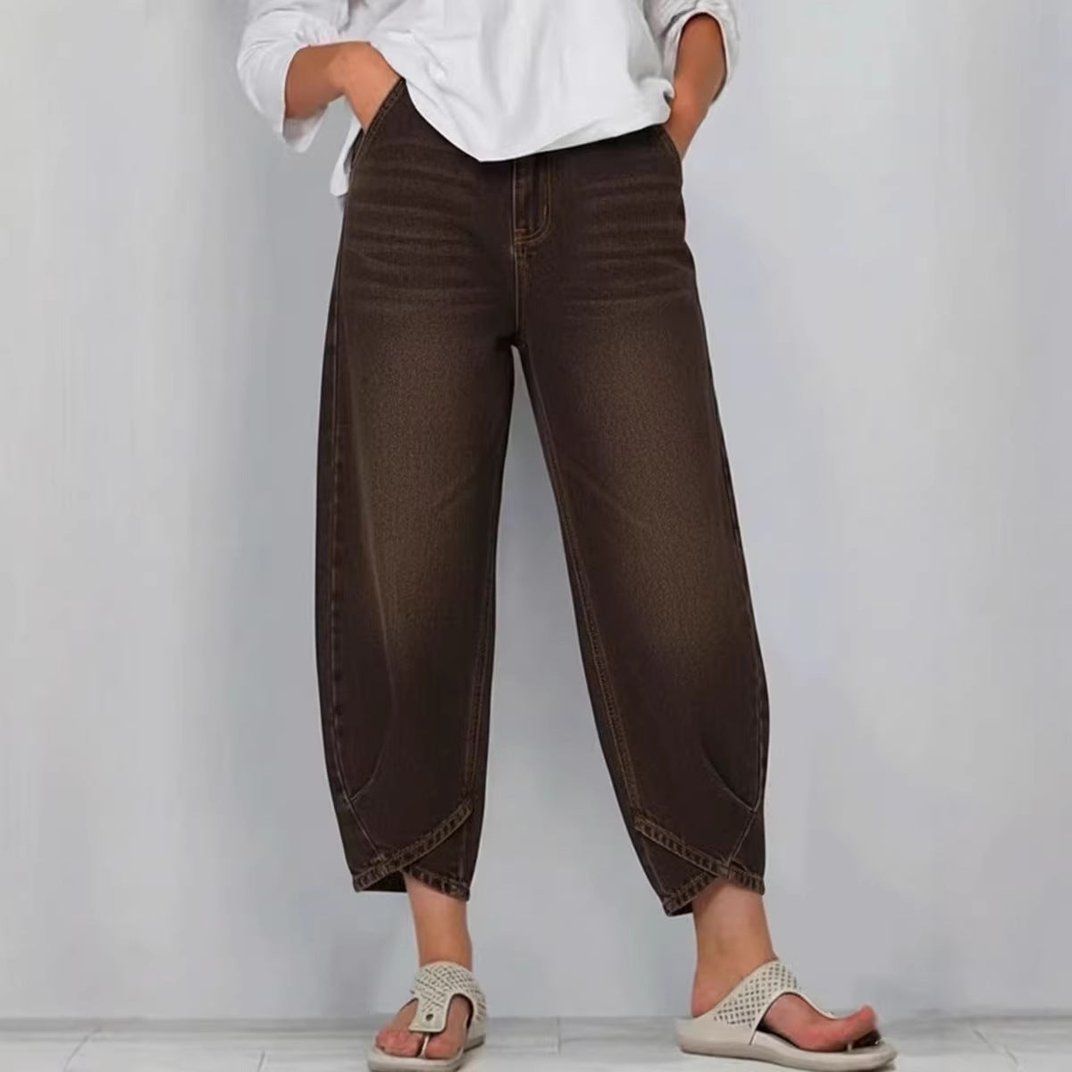 Women's Wide Leg Baggy Cropped Jeans Denim Pants
