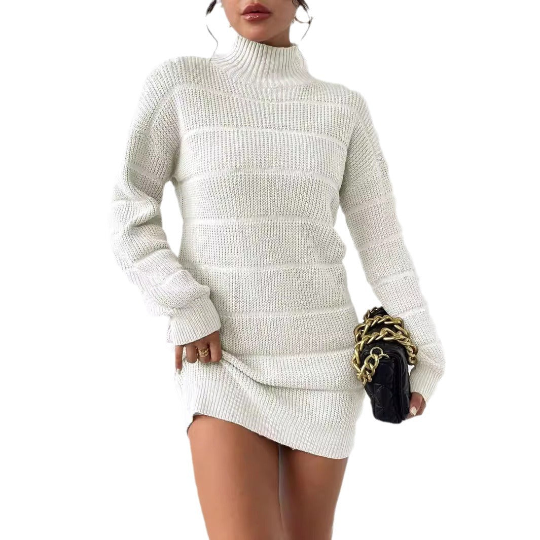 Women's Mock Neck Ribbed Sweater Dress Bodycon Mini