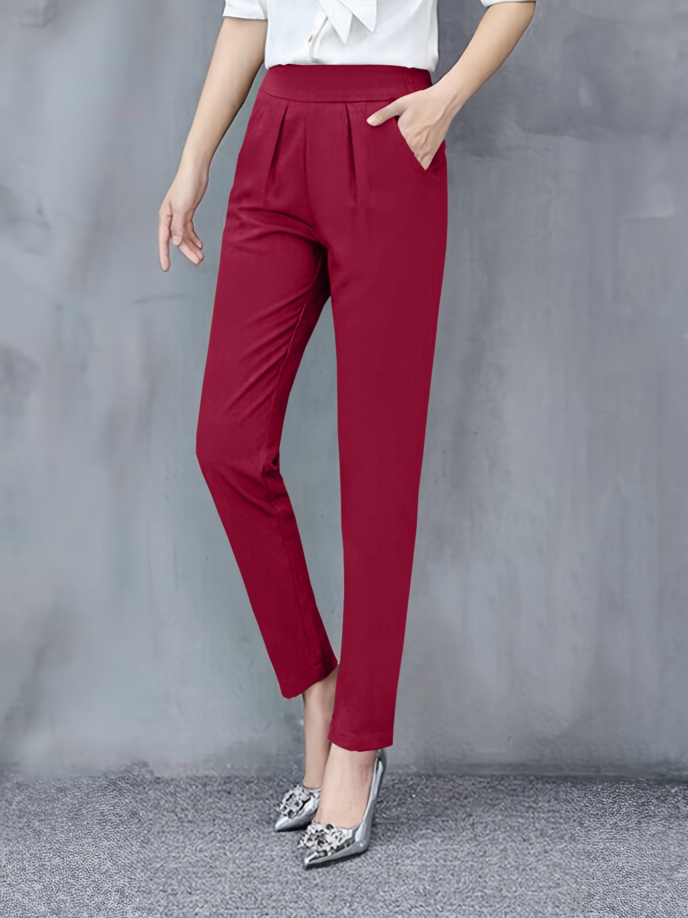 Women's Slim Fit Ankle Length Dress Pants with Pockets