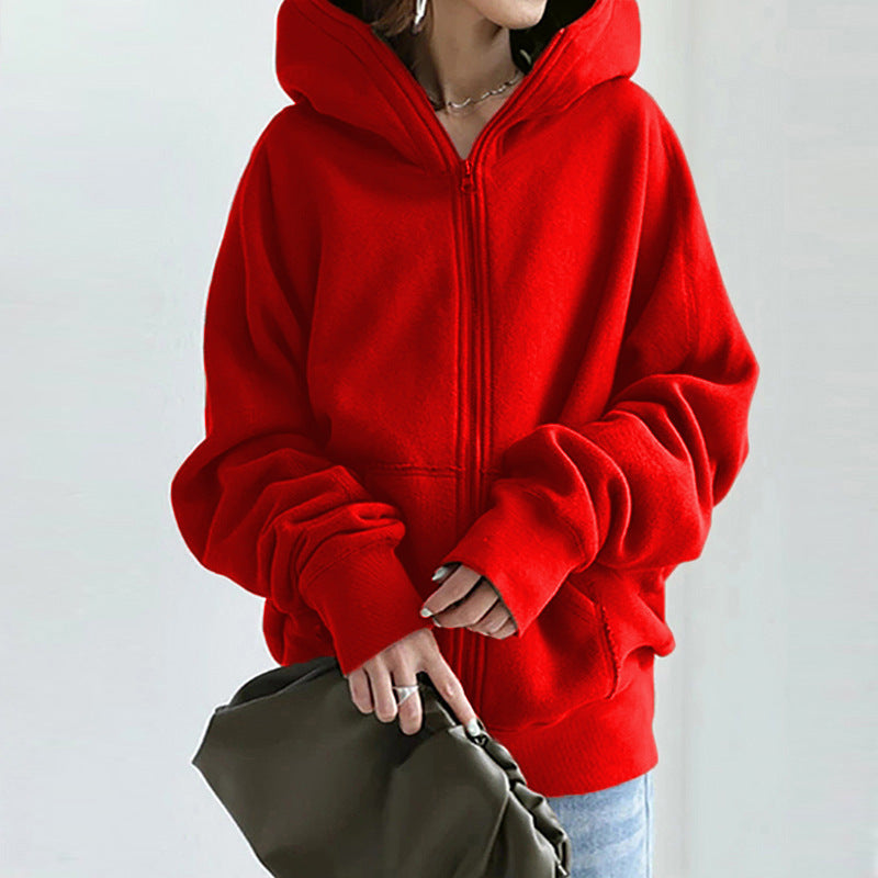Womens Oversized Zip Up Fleece Hoodie Jacket