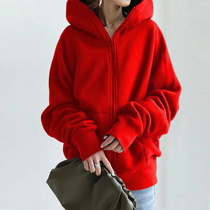 Womens Oversized Zip Up Fleece Hoodie Jacket