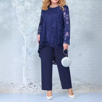 Plus Size Lace Two Piece Pants Set Cocktail Evening