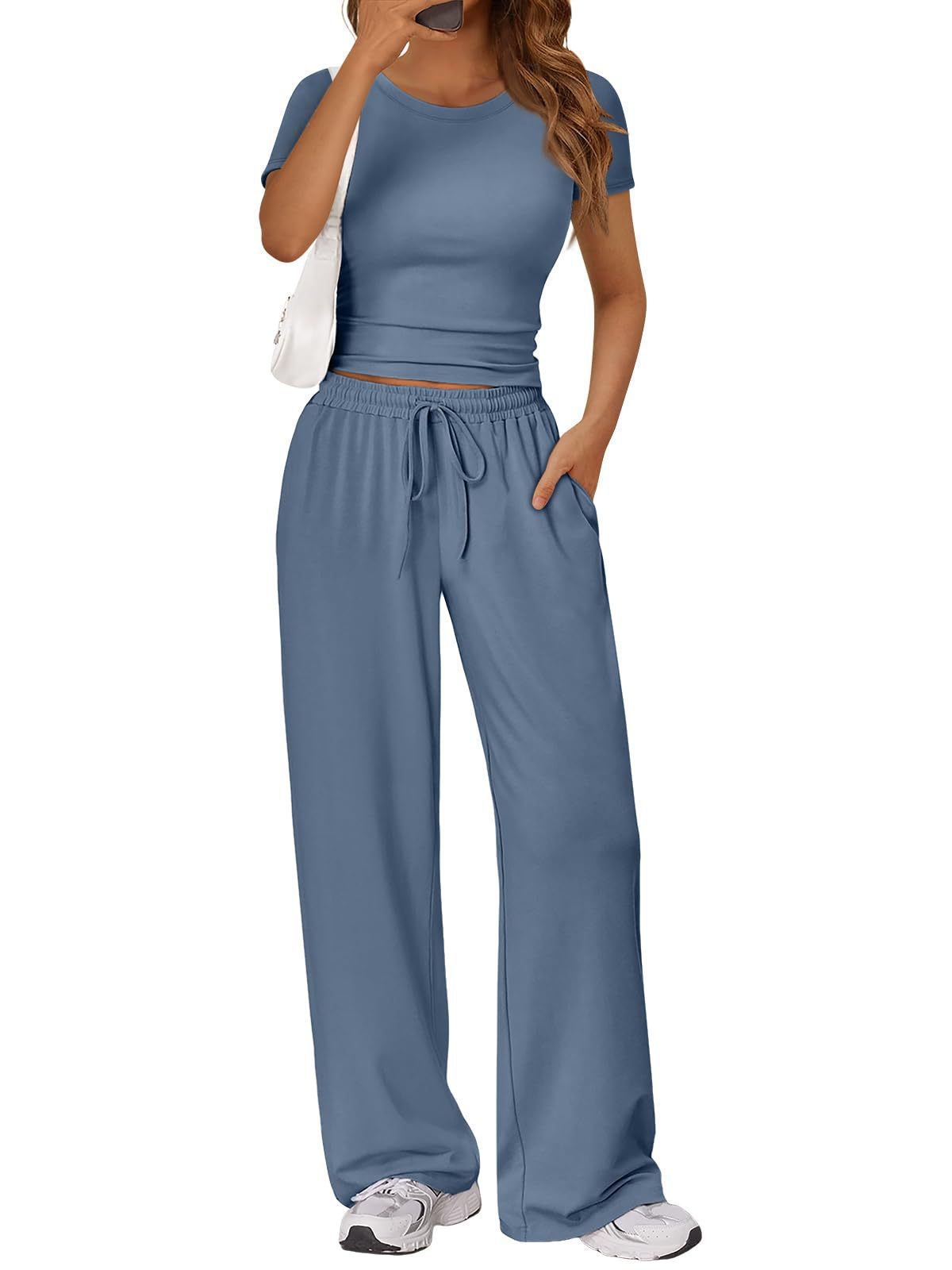 Crop Tee & Wide Leg Pants Lounge Set for Women