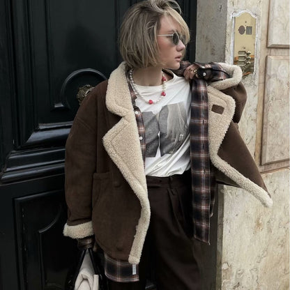 Women's Oversized Faux Suede Sherpa Jacket Winter