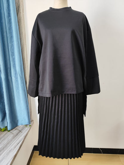 Women Oversized Sweatshirt Pleated Maxi Skirt Set