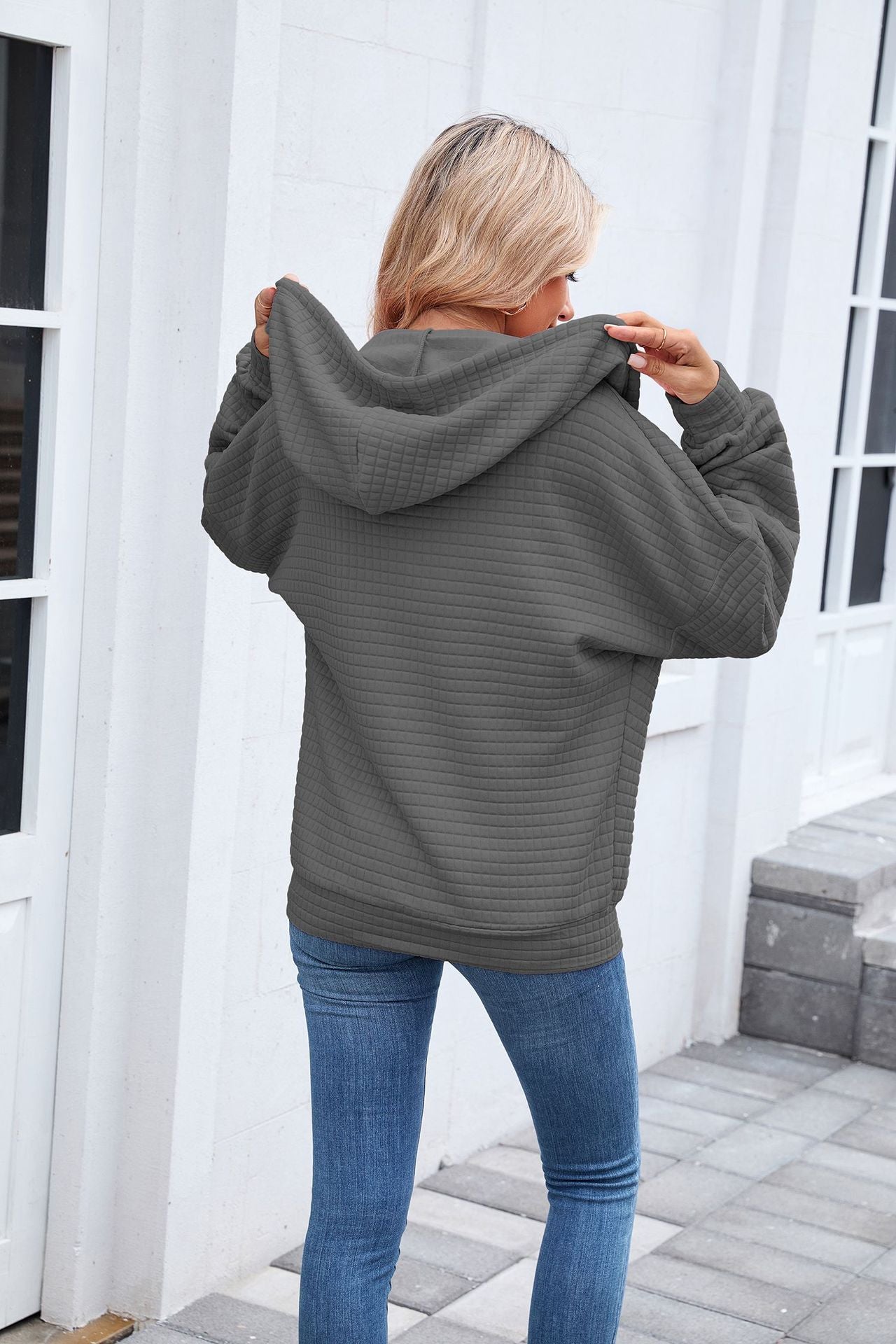 Quilted Zip Up Hooded Jacket Hoodie with Pockets