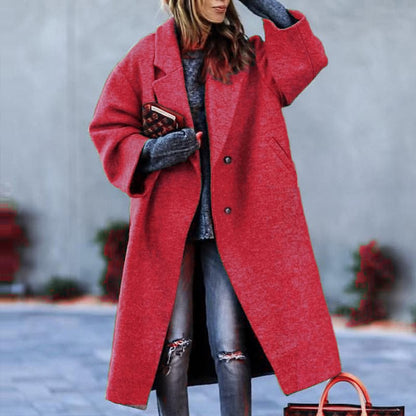 Womens Oversized Lapel Long Coat Double Breasted Winter