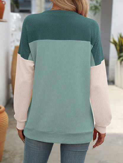 Women’s Colorblock T-Shirt Long Sleeve Loose Top