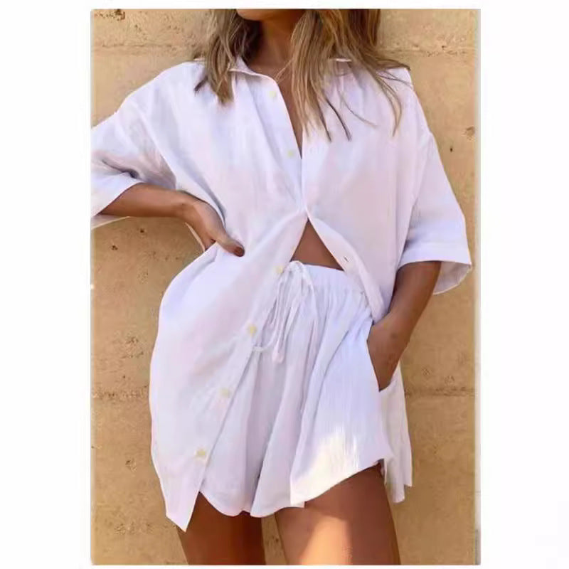 Women's Button Down Shirt & Shorts Matching Set