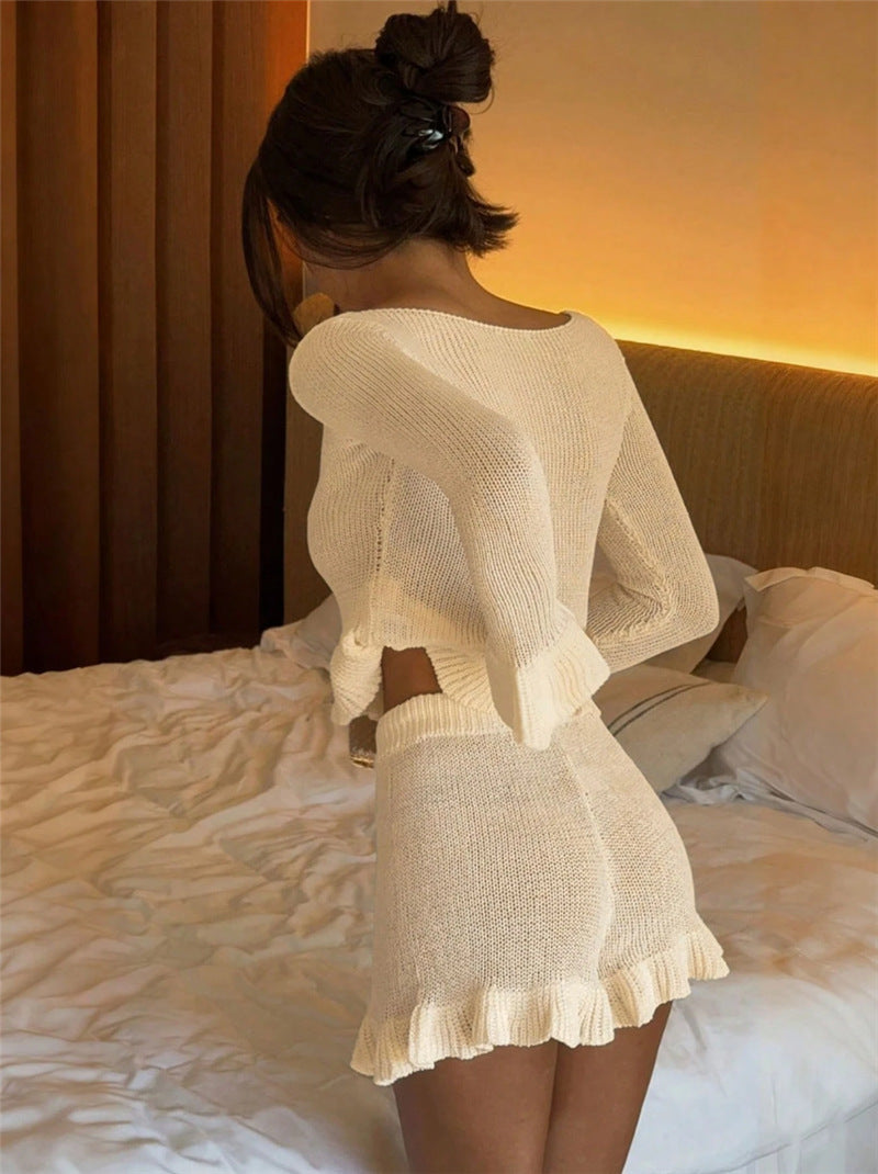 Cozy Knit Two Piece Set Button Front Top & Shorts