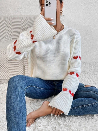 Women's Heart Elbow Patch Oversized Crewneck Sweater