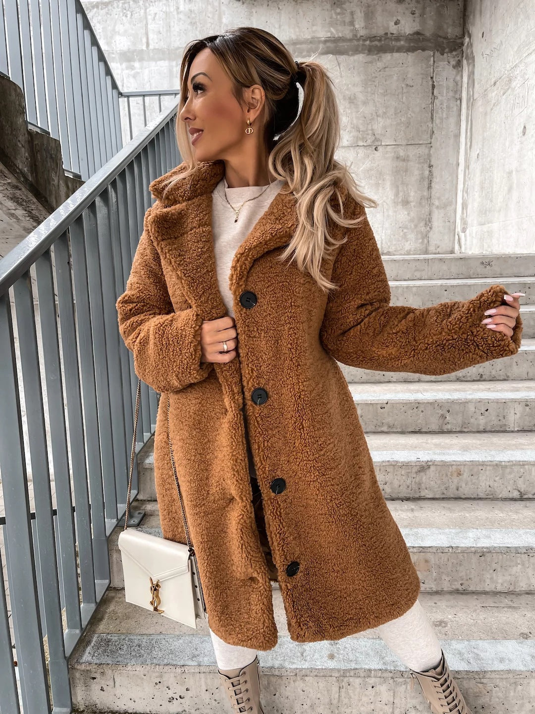 Fuzzy Teddy Coat Faux Fur Jacket Long Sleeve Outerwear