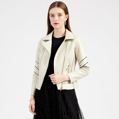 Women's Cropped Faux Leather Moto Jacket Zip Up