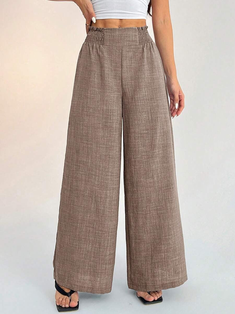Women's Smocked High Waist Wide Leg Casual Pants