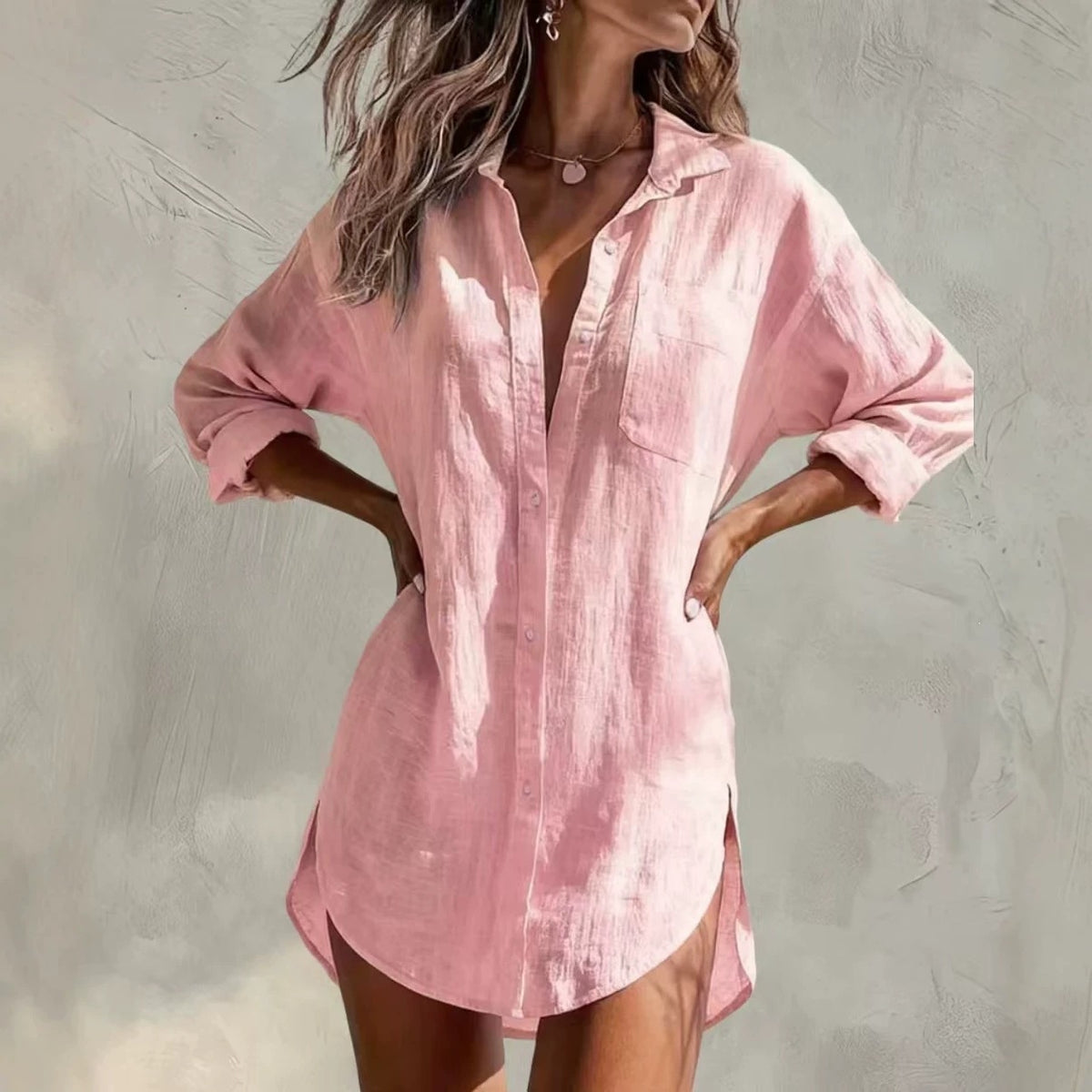 Oversized Button Down Shirt Dress Women Long Sleeve Tunic