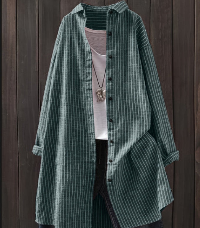 Women's Oversized Striped Long Sleeve Button Down Shirt