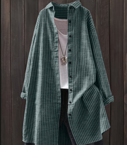 Women's Oversized Striped Long Sleeve Button Down Shirt