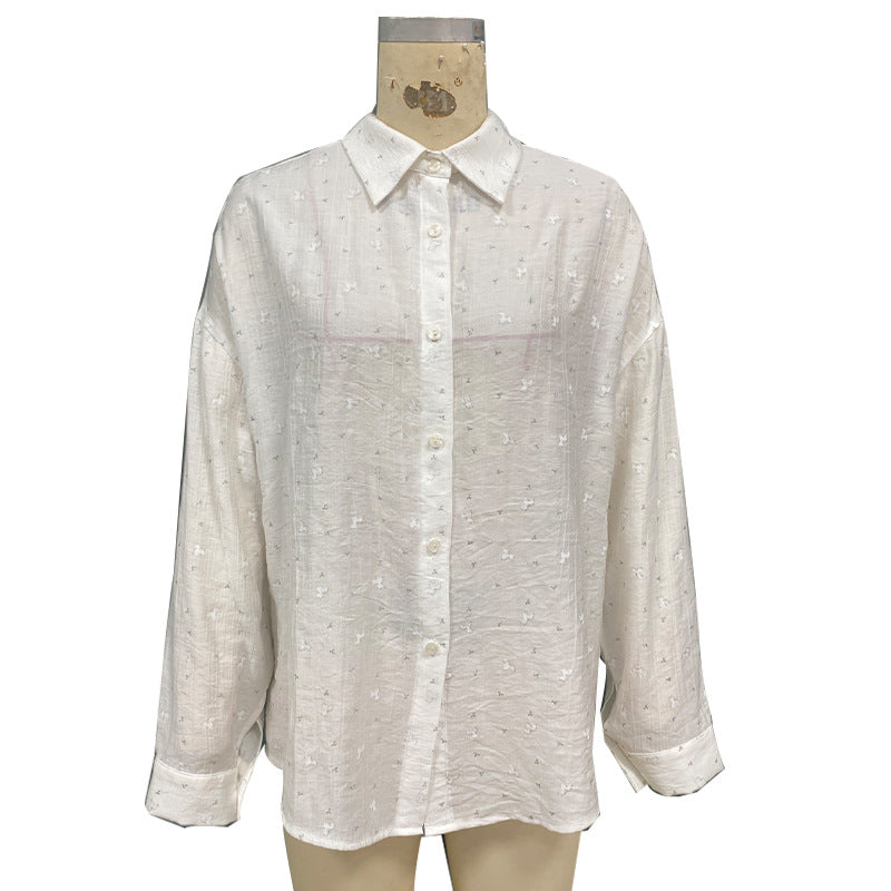 Women's Oversized Button Down Textured Shirt Long Sleeve