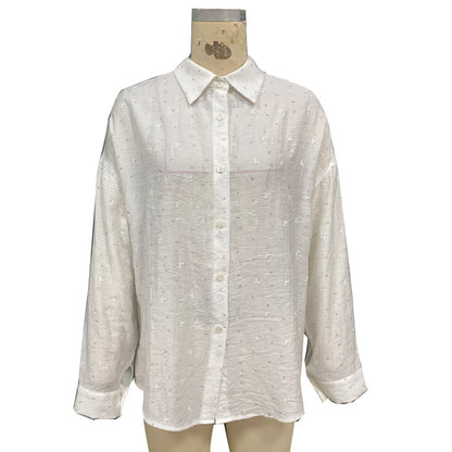 Women's Oversized Button Down Textured Shirt Long Sleeve