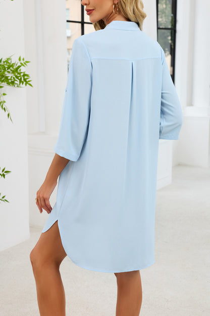 V Neck Button Down Shirt Dress Midi Casual Summer Dress