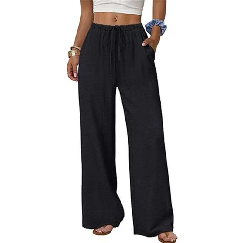 Women Wide Leg Pants Drawstring Waist Pockets Soft Lounge