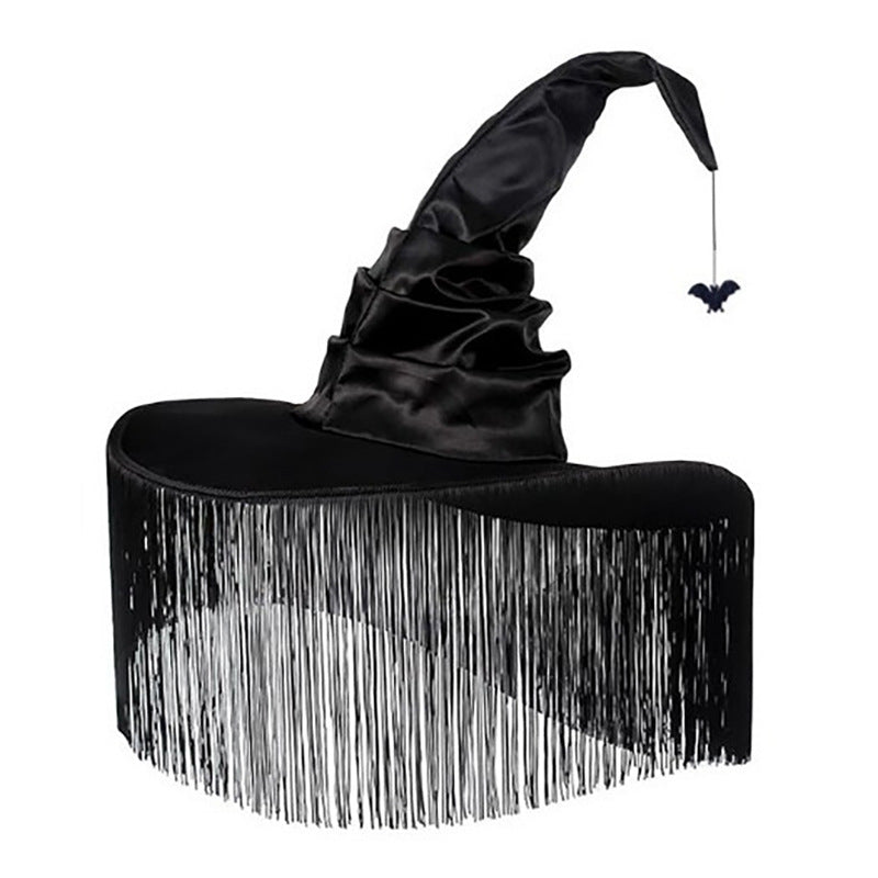 Fringe Witch Hat with Wide Brim for Halloween Costumes
