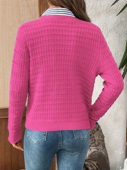 Classic Knit Button Cardigan Sweater with Textured Pattern
