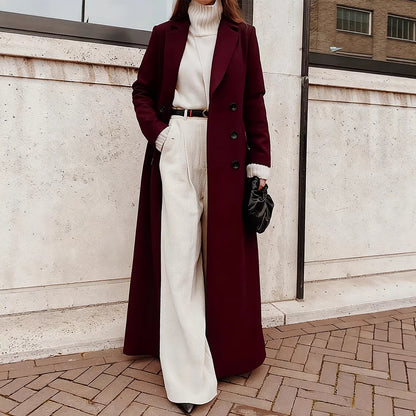 Women's Long A-Line Coat V-Neck Winter Overcoat